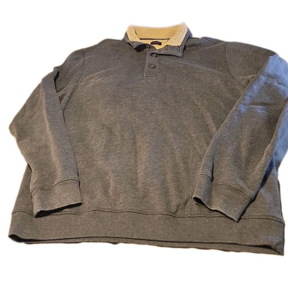 Arrow Sweatshirt Men XXL Gray Sherpa Lined Soft Cozy Long Sleeve 1/4 Button 2XL